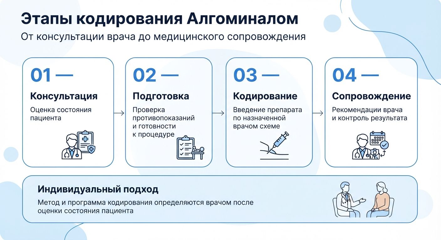 Кодирование препаратом «Алгоминал» в Каргате инфографика